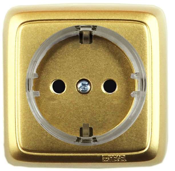 Розетка 1-м ОП Альфа 16А IP20 250В с заземл. с изолир. пластиной (стакан) зол. HEGEL РА16-173-07