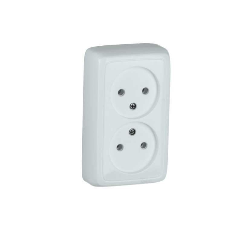 Розетка 2-м ОП Альфа 16А IP20 с изолир. пластиной бел. HEGEL РА16-143