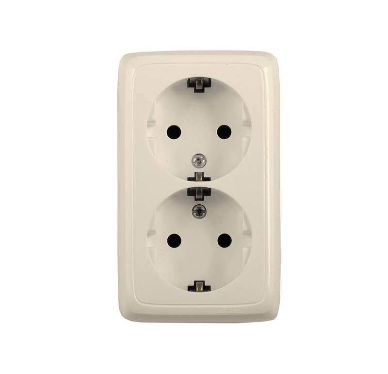 Розетка 2-м ОП Альфа 16А IP20 250В с заземл. с изолир. пластиной сл. кость HEGEL РА16-153-01