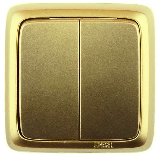 Выключатель 2-кл. ОП Альфа 10А IP20 250В с изолир. пластиной зол. HEGEL ВА10-153-07