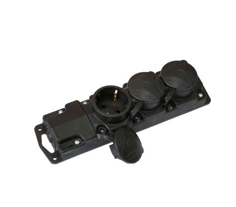 Колодка 3-м 16А IP44 250В с заземл. каучук черн. Bylectrica Р16-381