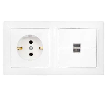 Блок СП (розетка с заземл. + 2-кл. выкл. с подсветкой) бел. Bylectrica 2В-РЦ-703