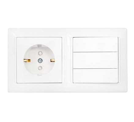 Блок СП (розетка с заземл. защ. шторки + 3-кл. выкл.) бел. Bylectrica 3В-РЦ-717