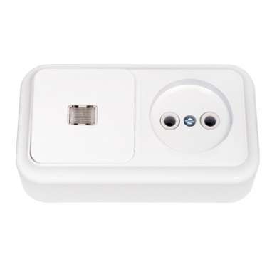 Блок ОП (розетка без заземл. + 1-кл. выкл. с подсветкой) бел. Bylectrica В-РЦ-563