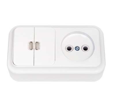 Блок ОП (розетка без заземл. + 2-кл. выкл. с подсветкой) бел. Bylectrica 2В-РЦ-565