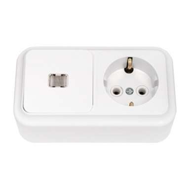 Блок ОП (розетка с заземл. + 1-кл. выкл. с подсветкой) бел. Bylectrica В-РЦ-567