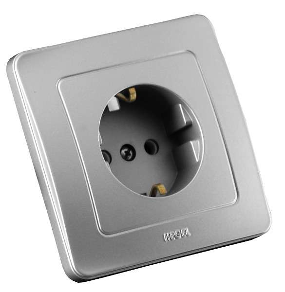 Розетка 1-м СП Мастер 16А IP20 250В с заземл. серебр. HEGEL РС16-311-06