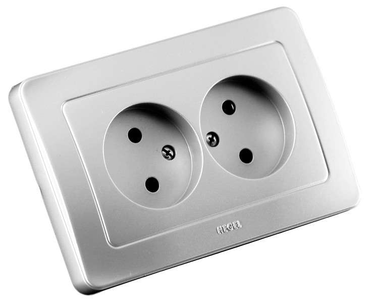 Розетка 2-м СП Мастер 16А 250В защ. шторки серебр. HEGEL РС16-342-06