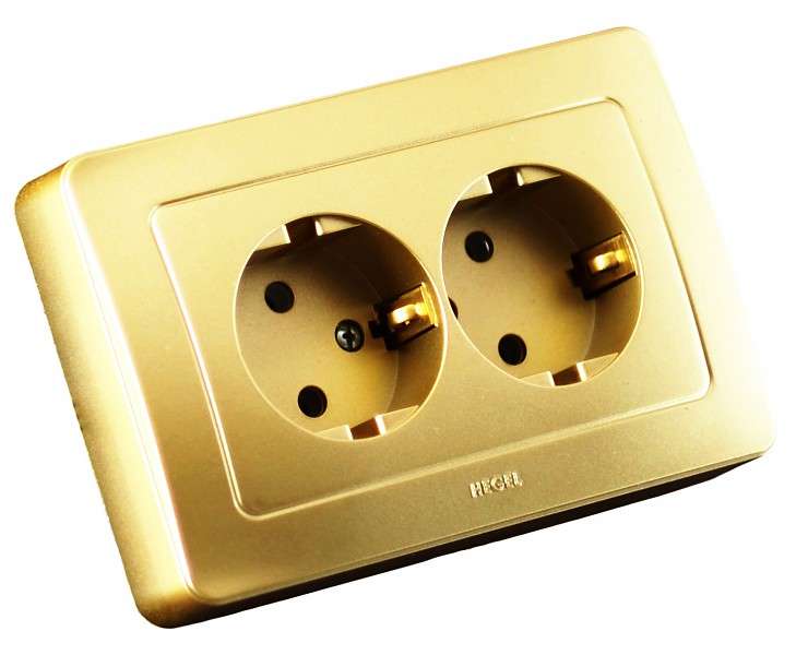 Розетка 2-м СП Мастер 16А IP20 250В с заземл. зол. HEGEL РС16-351-07