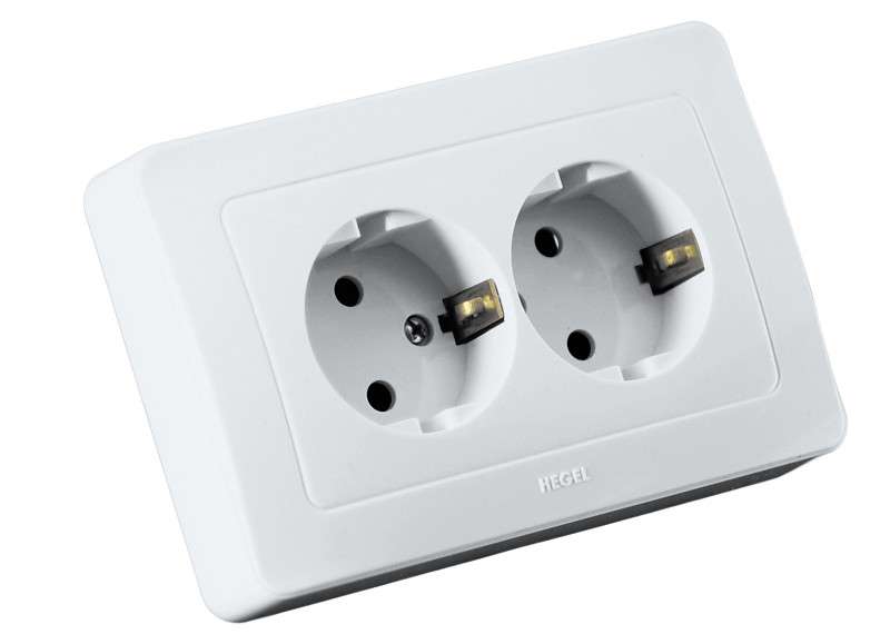 Розетка 2-м СП Мастер 16А IP20 250В с заземл. защ. шторки бел. HEGEL РС16-352