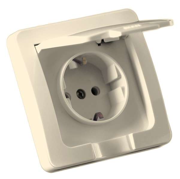 Розетка 1-м СП Мастер 16А IP44 250В с заземл. с крышкой сл. кость HEGEL РС16-511-01