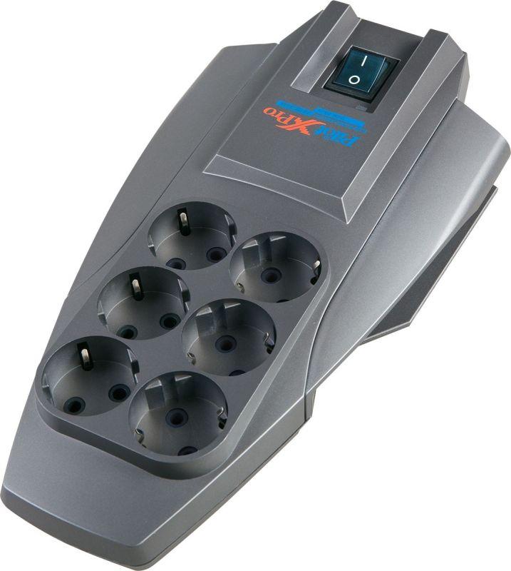 Удлинитель с сетевым фильтром 6х7м с заземл. 10А IP20 CCA 3х1 сер. PILOT 802474