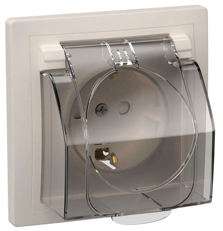 Розетка 1-м СП Кварта РСбш11-3-ККБ-44 16А IP44 с заземл. защ. шторки с крышкой керамика бел. GENERICA ERK71-K01-10-DM-44