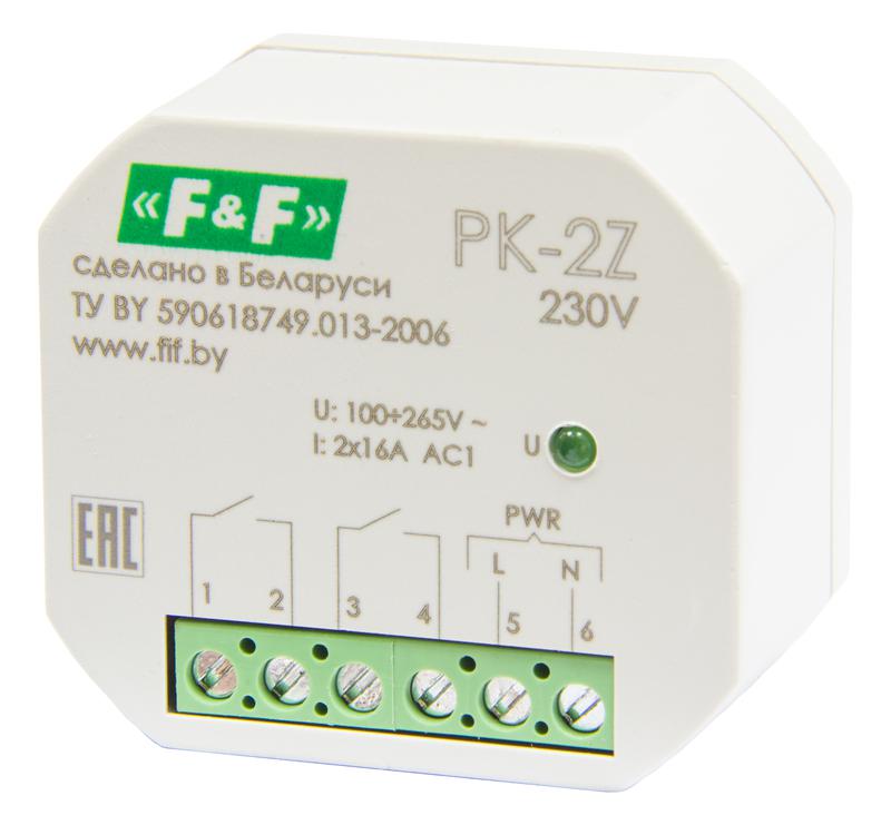 Реле промежуточное PK-2Z-230 100-265В AC/DC 16А 2NO/NC для установки в монтаж. коробку d60мм IP20 F&F EA06.001.049