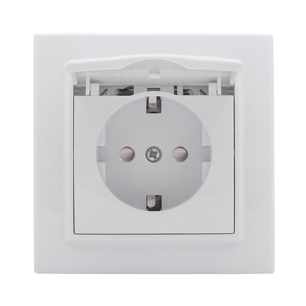 Розетка 1-м СП Минск 16А IP20 с заземл. защ. шторки с крышкой бел. Basic EKF ERR16-029-100