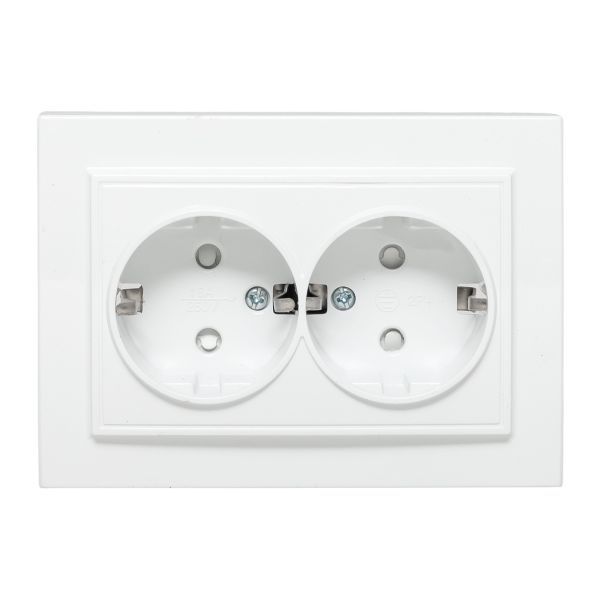 Розетка 2-м СП Минск 16А IP20 с заземл. защ. шторки бел. Basic EKF ERR16-128-100