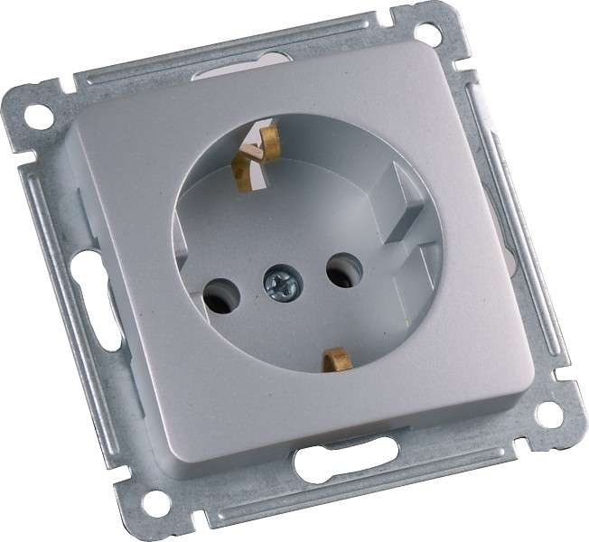 Розетка 1-м СП с заземл. механизм серебр. HEGEL РС16-411-06