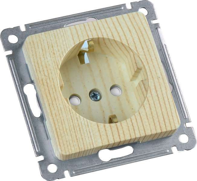 Розетка 1-м СП с заземл. защ. шторки механизм сосна HEGEL РС16-412-02