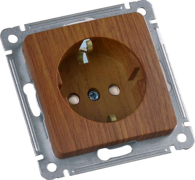 Розетка 1-м СП с заземл. защ. шторки механизм дуб HEGEL РС16-412-05