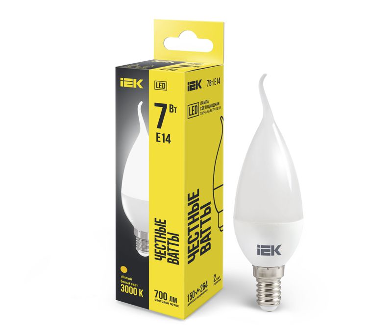 Лампа светодиодная CB35 7Вт свеча на ветру 3000К E14 230В IEK LLE-CB35-7-230-30-E14