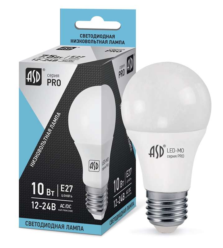 Лампа светодиодная LED-MO-12/24В-PRO 10Вт 4000К нейтр. бел. E27 800лм 12-24В низковольтная ASD 4690612006970