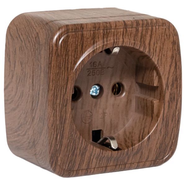 Розетка 1-м ОП Минск 16А IP20 с заземл. темн. дерево EKF EGR16-028-40