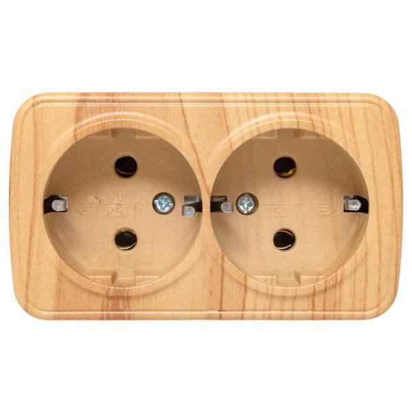 Розетка 2-м ОП Минск 16А IP20 с заземл. свет. дерево EKF EGR16-128-30