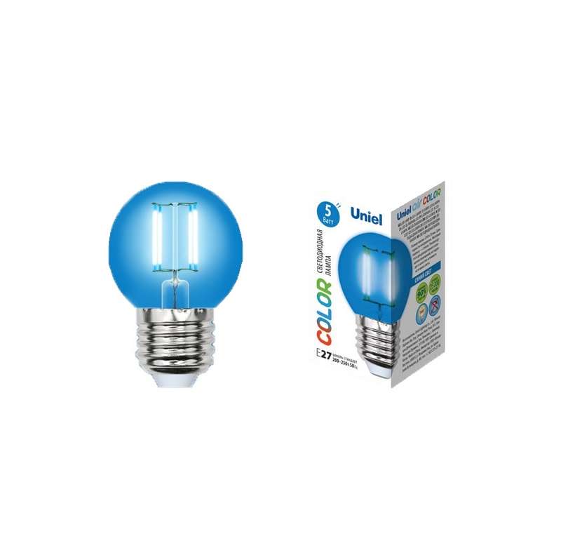 Лампа светодиодная LED-G45-5W/BLUE/E27 GLA02BL форма "шар" Air color син. упак. картон Uniel UL-00002990