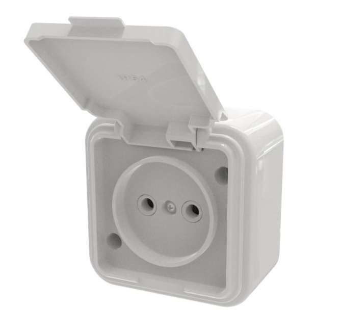 Розетка 1-м ОП Викинг без заземл. с крышкой бел. БЕЛТИЗ RA16-201-Б