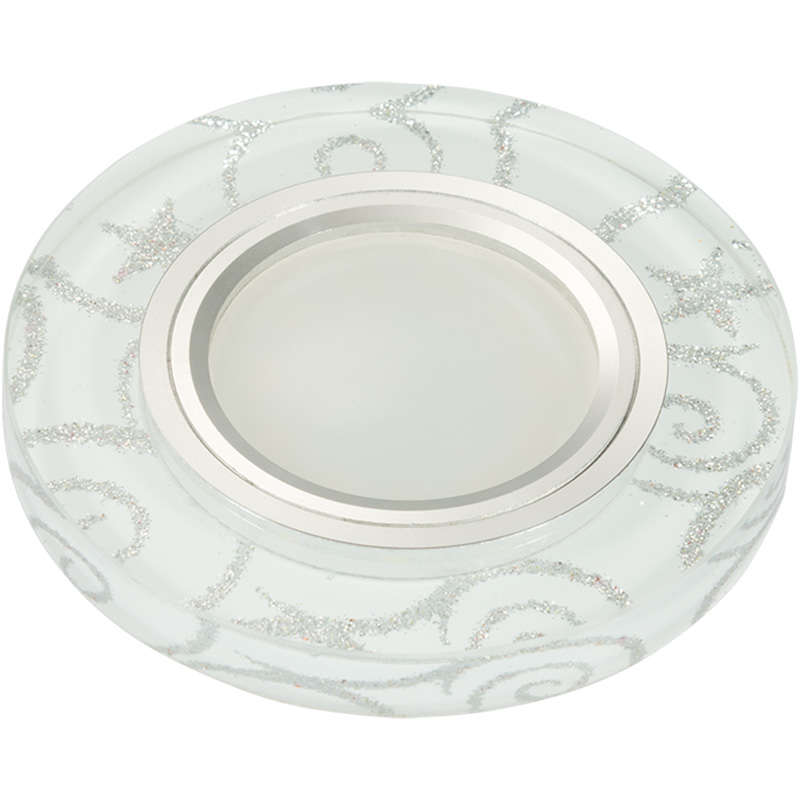 Светильник декоративный Luciole DLS-L202 GU5.3 CHROME/WHITE GU5.3 встраив. доп. светодиод. подсветка 3Вт без лампы основание метал. хром отделка стекло с серебр. на бел. фоне Fametto UL-00000377