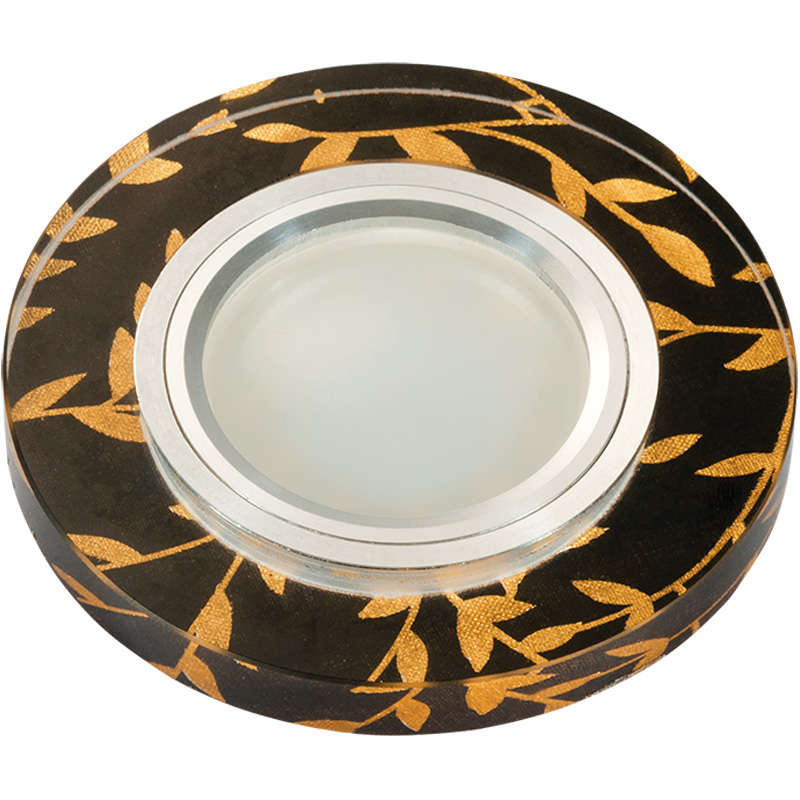 Светильник декоративный Luciole DLS-L204 GU5.3 CHROME/BLACK GU5.3 встраив. доп. светодиод. подсветка 3Вт без лампы основание метал. хром отделка стекло с зол. на черн. фоне Fametto UL-00000379