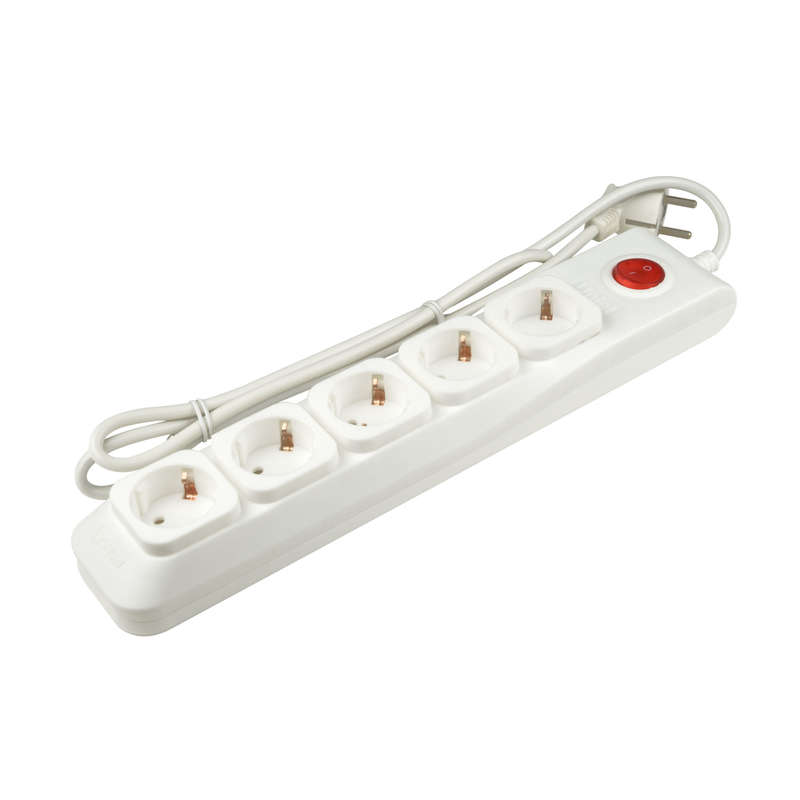 Удлинитель с сетевым фильтром 5х3м с заземл. 10А Lux SGSL5-3 WHITE ПВС 3х0.75 защита от перенапряж. короткого замыкания Uniel UL-00001753