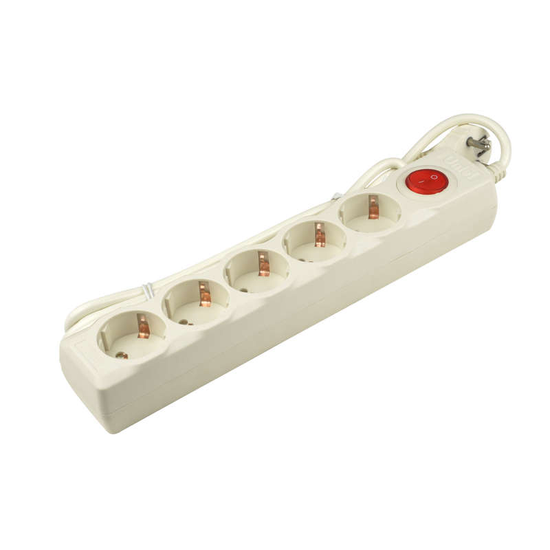 Удлинитель с сетевым фильтром 5х1.5м с заземл. 10А Universal SGSU5-1.5 IVORY ПВС 3х0.75 защита от перенапряж. короткого замыкания Uniel UL-00001742