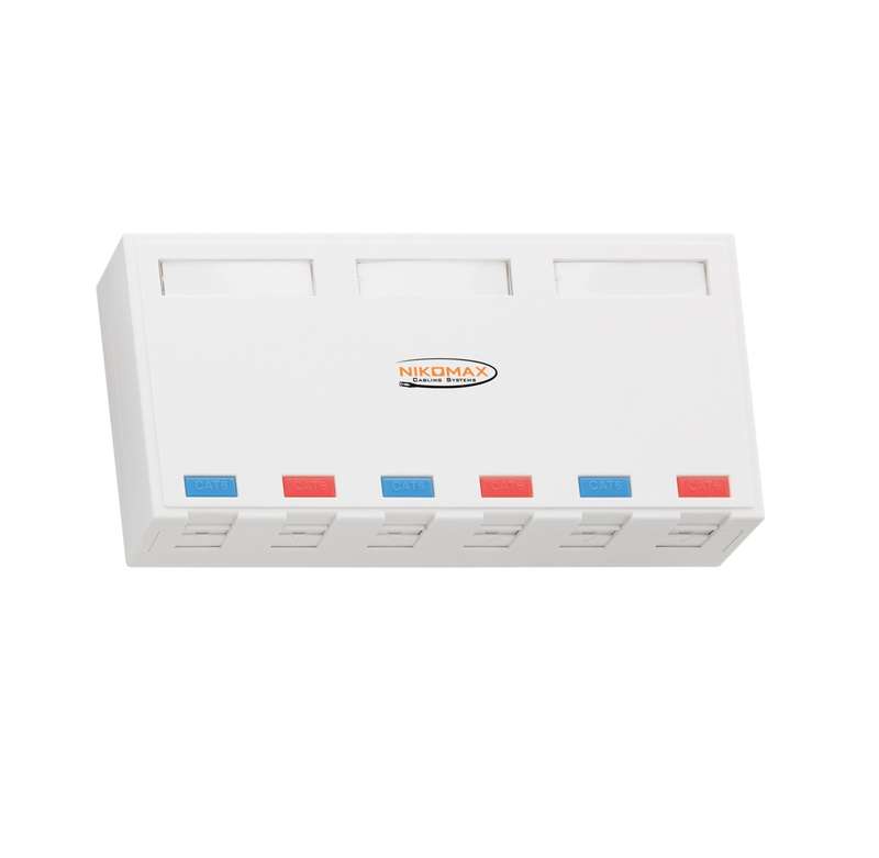 Корпус настенной розетки 6 портов под модули-вставки типа Keystone со шторками бел. NIKOMAX NMC-MB6P-ST-WT