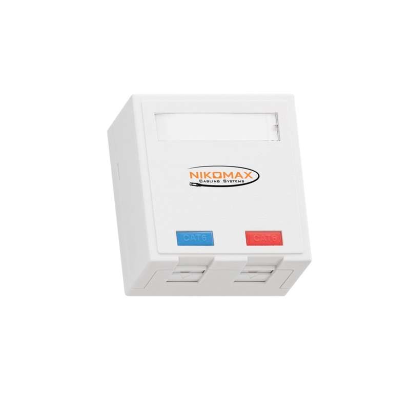 Корпус настенной розетки 2 порта под модули-вставки типа Keystone со шторками бел. NIKOMAX NMC-MB2P-ST-WT
