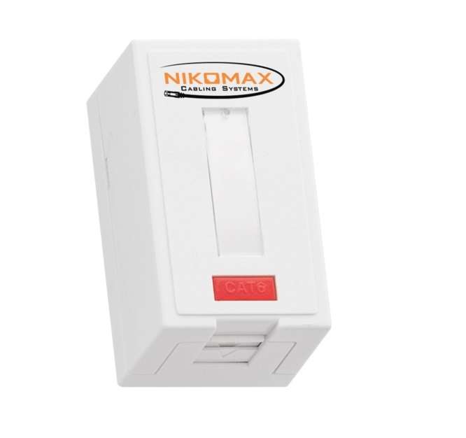 Корпус настенной розетки 1 порт под модули-вставки типа Keystone со шторкой бел. NIKOMAX NMC-MB1P-ST-WT