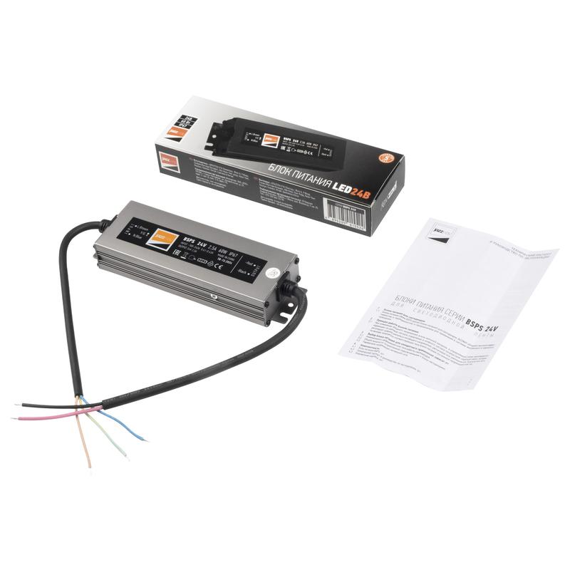 Блок питания для светодиодной ленты 60Вт 2.5А 24В IP67 BSPS влагозащ. метал. Pro JazzWay 5015524