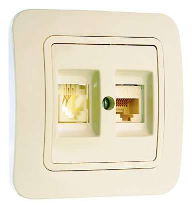 Розетка компьютерная + телефонная 2-м СП Lillium TF кат.5E 16А IP20 евро стандарт крем./крем. Makel 70237