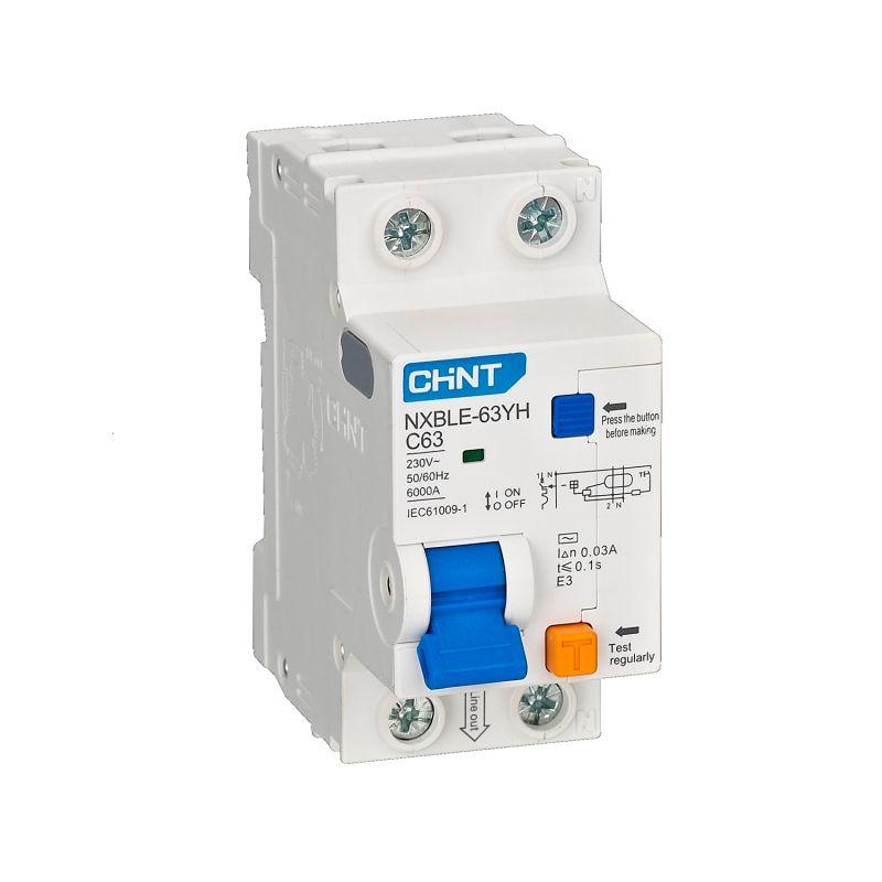 Выключатель автоматический дифференциального тока АВДТ NXBLE-63YH 1P+N C40 10мА тип AC 6кА электронный (R) CHINT 515298