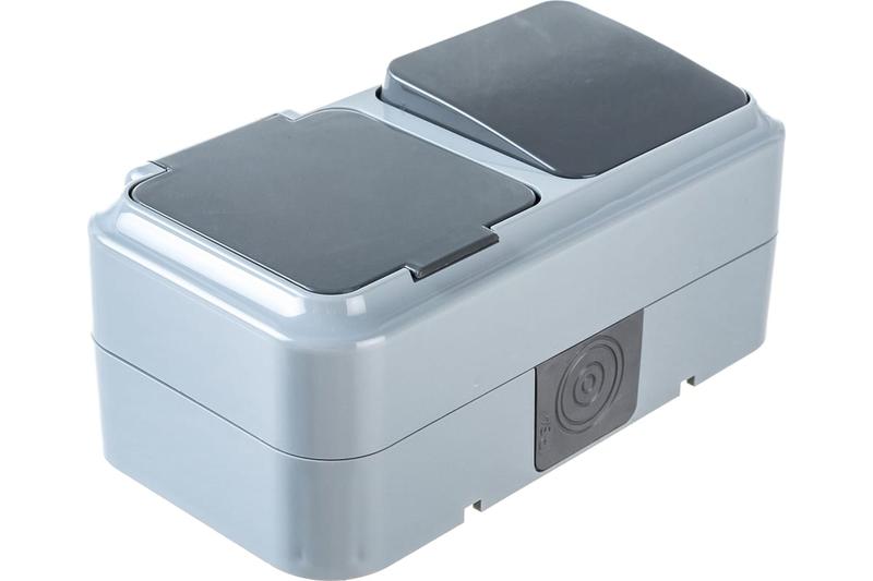 Блок ОП (розетка с заземл. + 1-кл. выкл.) IP44 сер. Bylectrica В-РЦ-657(03)