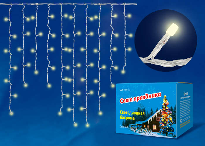 Гирлянда "Бахрома" светодиодная ULD-B3010-200/DTA WARM WHITE IP20 с контроллером Uniel UL-00003678