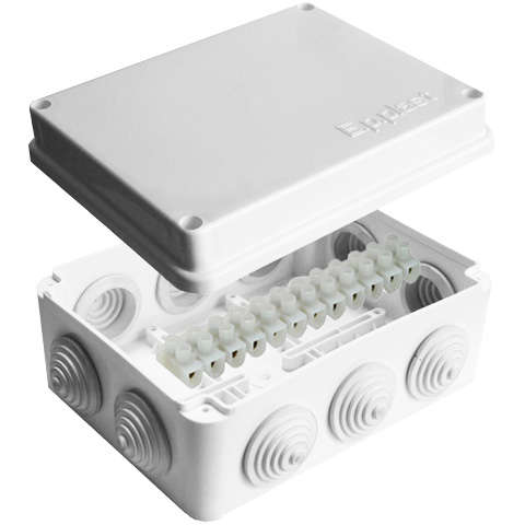 Коробка распределительная ОП 150х110х70мм IP54 с клемм. 10 выходов 10 гермовводов 10А 12 контактов крышка на винтах бел. Epplast 210315