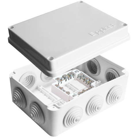 Коробка распределительная ОП 150х110х70мм IP54 с клемм. 10 выходов 10 гермовводов 16А 24 контакта крышка на винтах бел. Epplast 210317