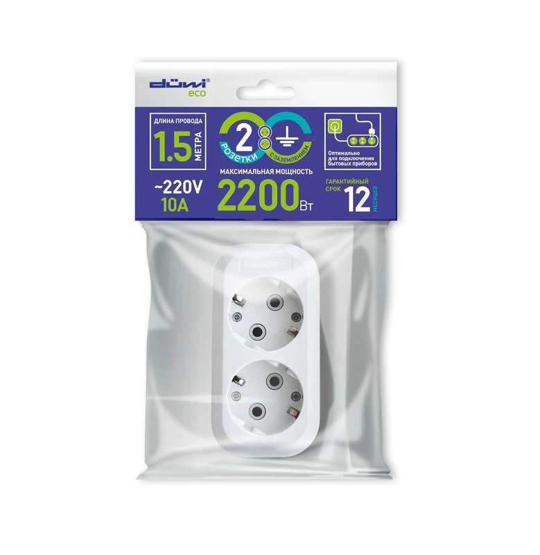 Удлинитель 2х1.5м с заземл. ПВС 3х0.75 Duwi 28616 5