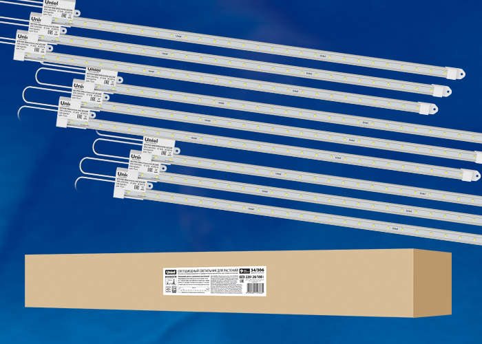 Светильник светодиодный ULY-P91-20W/SPFR/K CLEAR AC220V KIT09 20Вт IP65 1200мм накладной линейный для растений спектр для фотосинтеза (уп.9шт) Uniel UL-00003853