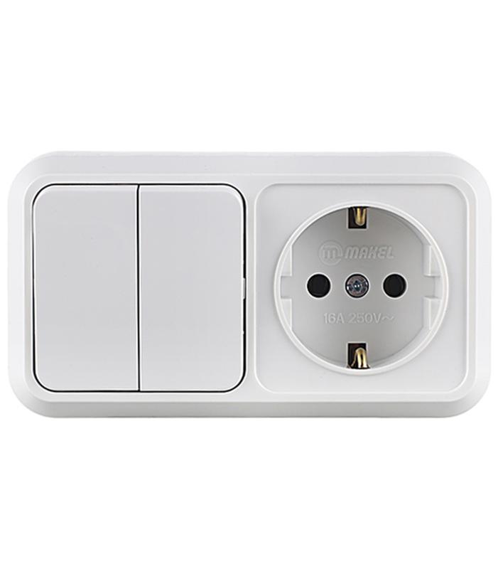Блок ОП розетка 1-м IP20 с заземл.+выключатель 2-кл. Makel 451A2