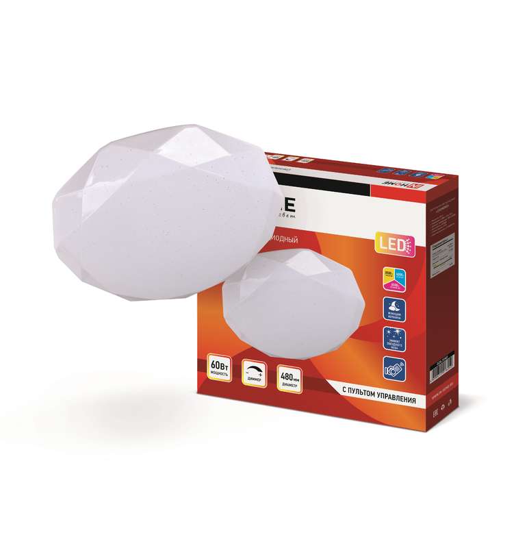 Светильник светодиодный COMFORT DIAMOND 60Вт 3000-6500К 4800лм 230В 480х80мм с пультом ДУ IN HOME 4690612016252
