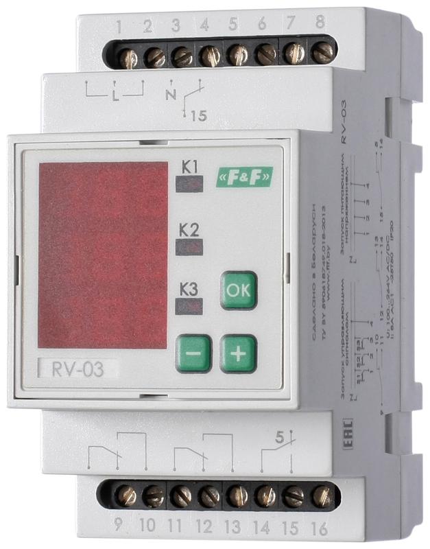 Реле времени RV-03 3х8А 100-264В AC/DC 3NO/NC IP20 многофункц. 3-х канал. 9 режимов работы с входами START диапазон выдержки времени 0с-99ч 59мин; 3мод. монтаж на DIN-рейке F&F EA02.001.026