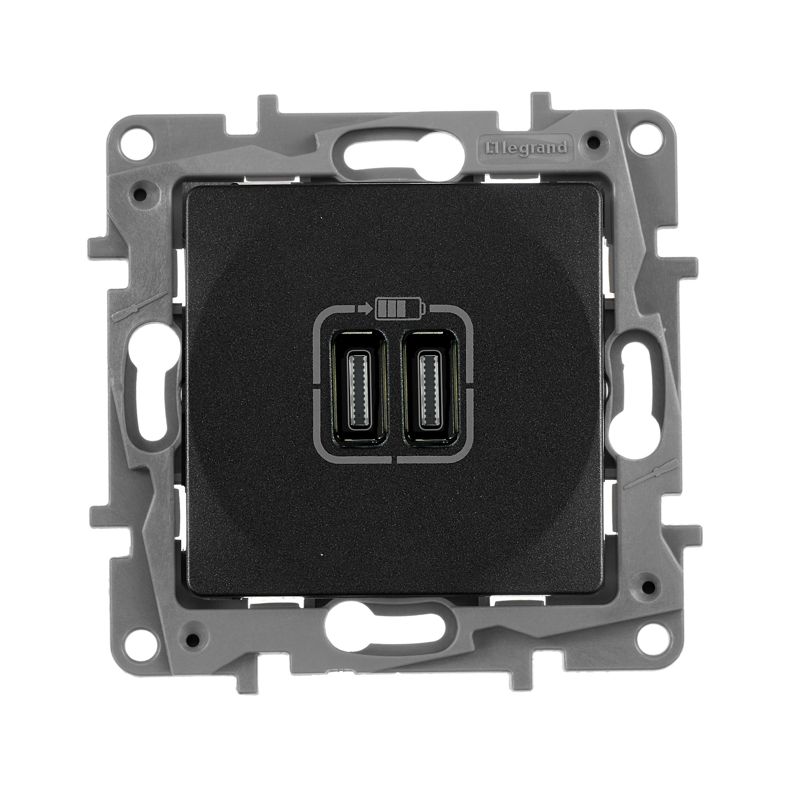 Устройство зарядное Etika с 2-мя USB разъемами C и C 240В/5В 3000мА антрацит IEK 672635