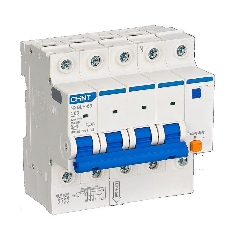 Выключатель автоматический дифференциального тока АВДТ NXBLE-63YH 4P C63 300мА тип A 6кА электронный (R) CHINT 540125